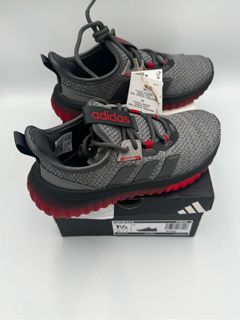 Adidas Kaptir 4.0 K Kids Shoes 1.5 Grey Five Better Scarlet Red NIB IH1841